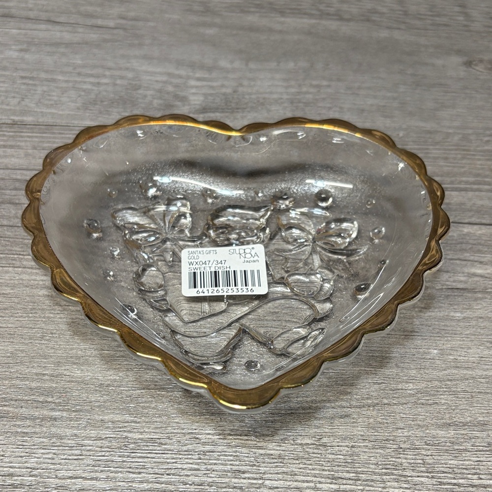 Vintage Studio Nova Heart-Shaped Glass Dish with Gold Trim